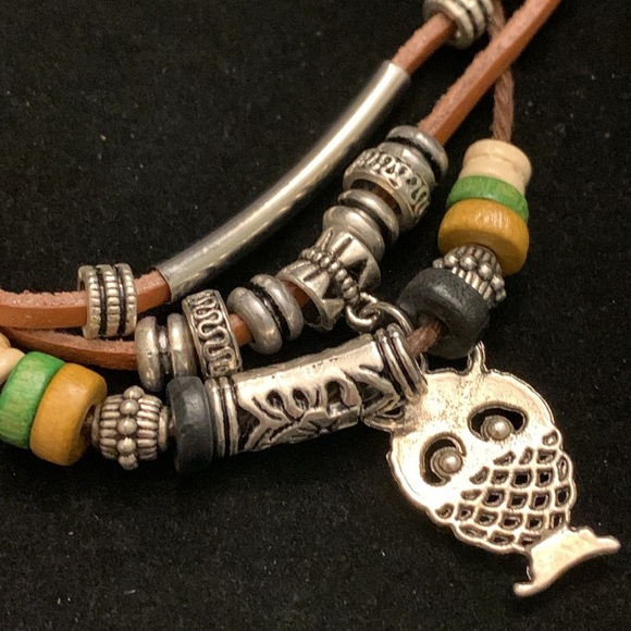 ♥️ Sale 3for$15! Adjust Leather Beaded Bracelet w/ Owl Charm fits size 7” & up - Picture 4 of 5